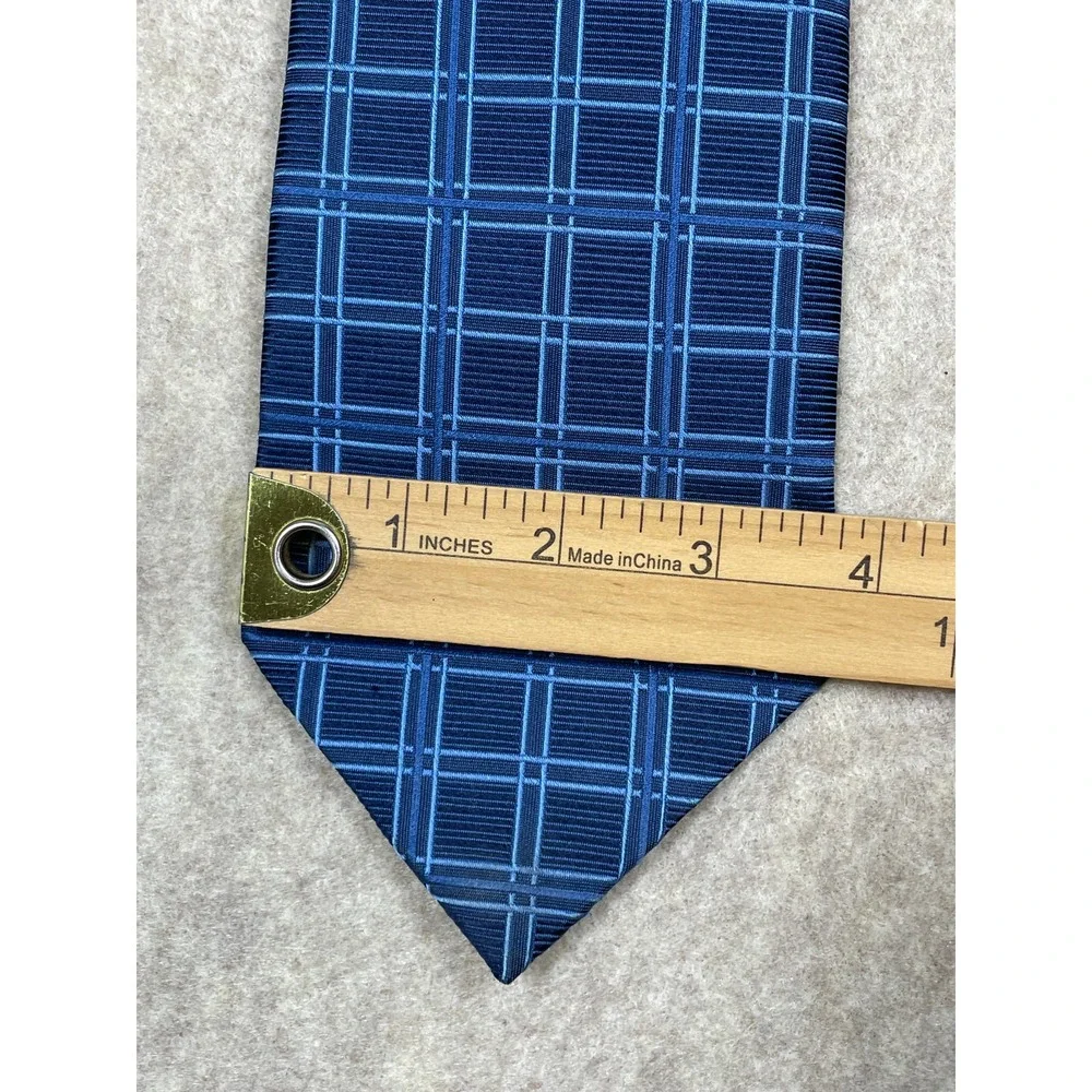 Harrods Knightbridge Textured Blue Plaid Geometric Necktie Neck Tie Silk UK